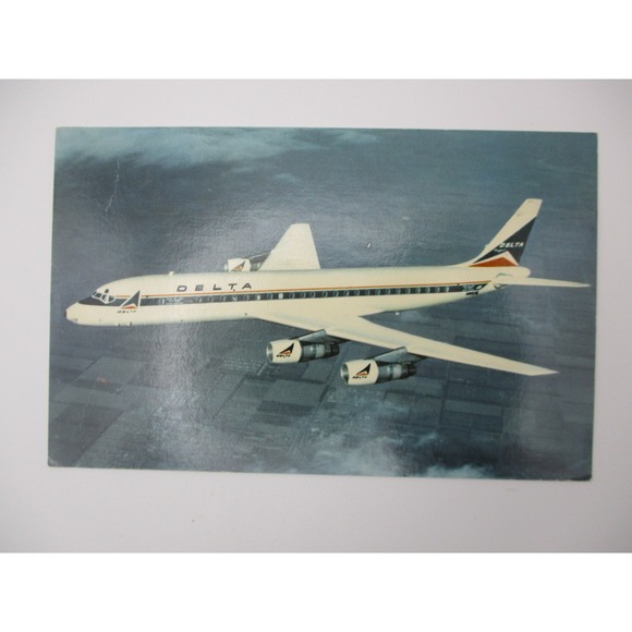 Vintage Delta Air Lines Douglas DC-8 Fanjet Postcard 1971 Postmarked Aviation